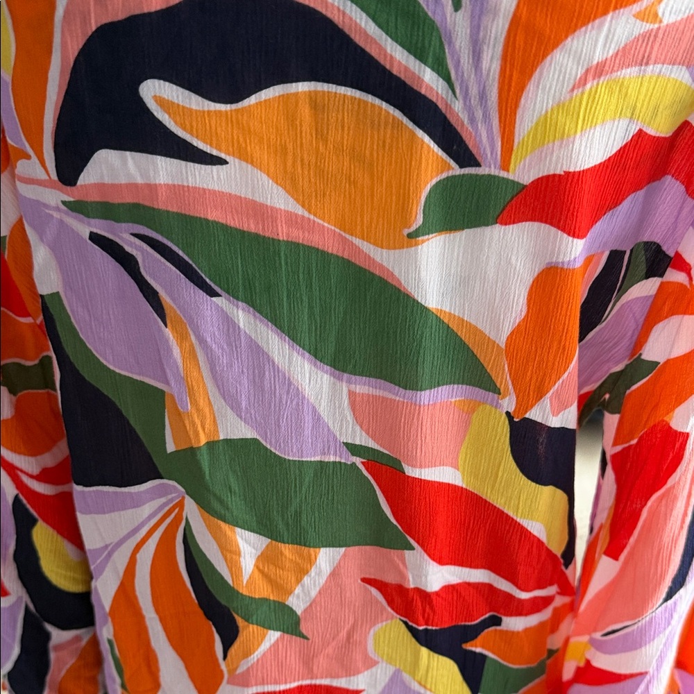 Beach, cover-up Vibrant Multicolor Leaf Pattern Dress - Picture 6 of 10